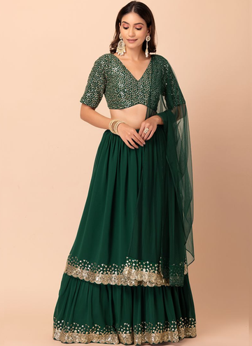 Zari Embroidered Work Georgette Green Lehenga Choli For Mehendi
